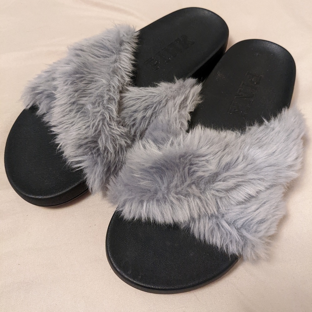 Victoria's secret Pink faux fur slippers slides